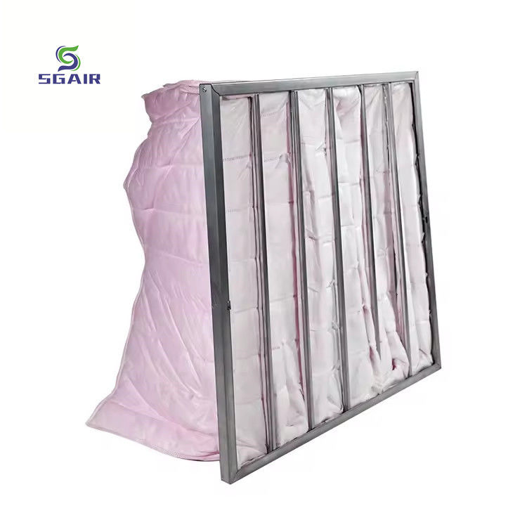 Galvanis Frame Pocket Air Filter Dengan Efisiensi Filtrasi 1~5μM Untuk AHU