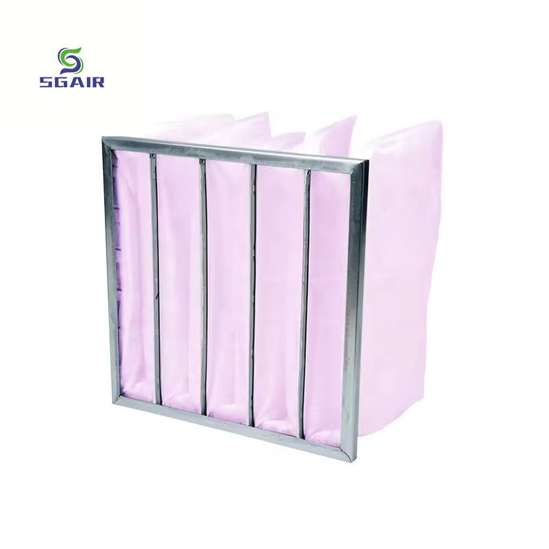 Large Air Flow Fiberglass Pocket Filter Area Filter Efektif Besar